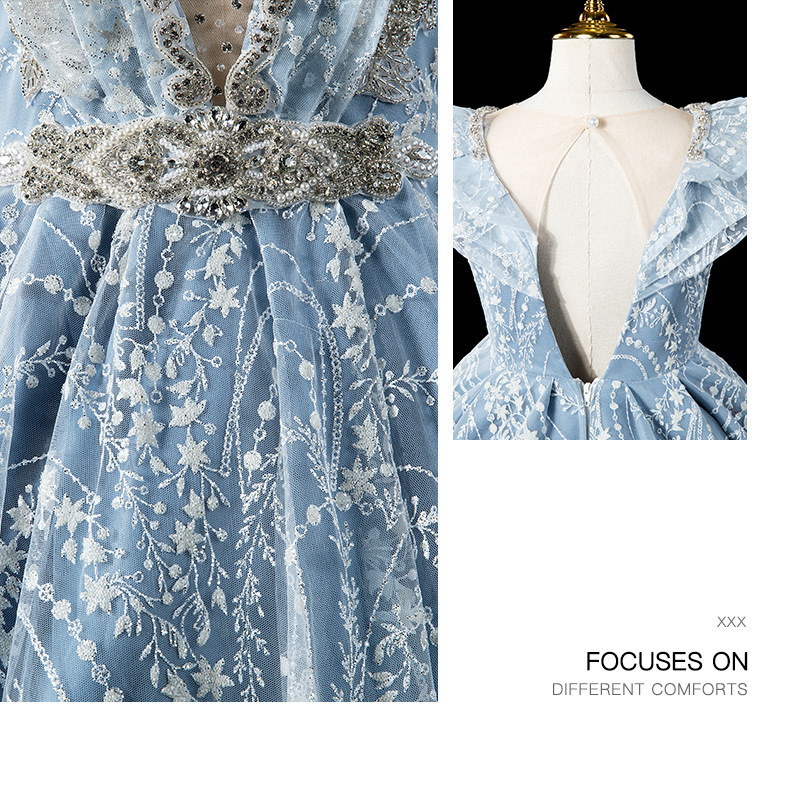 Puffy Flower Girls Dresses 3D Flower V Neck Long Sleeve Kids Teens Pageant Gowns Birthday Party Dress For Wedding long tail Gown 2021