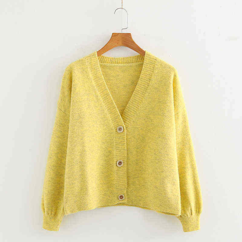 Autumn Cardigan Single Breasted Green Pink Yellow Short Women Long Sleeve Loose Caridgan Female Knitted Jacket Women 211117