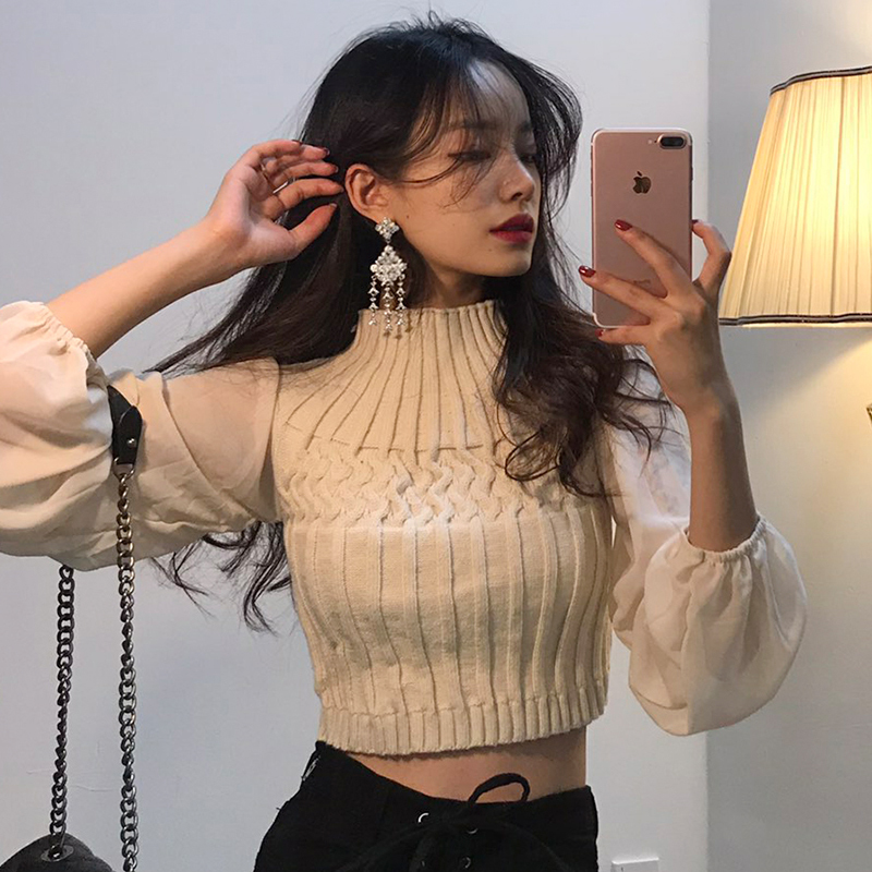 2021 New Chic Autumn Winter Women Turtleneck Sweater Jumpers Vintage Knitted Short Pullovers Chiffon Patchwork Lantern Sleeve Female Tops 12, Beige
2021 New Chic Autumn Winter Women Turtleneck Sweater Jumpers Vintage Knitted Short Pullovers Chiffon Patchwork Lantern Sleeve Female Tops 12, Beige