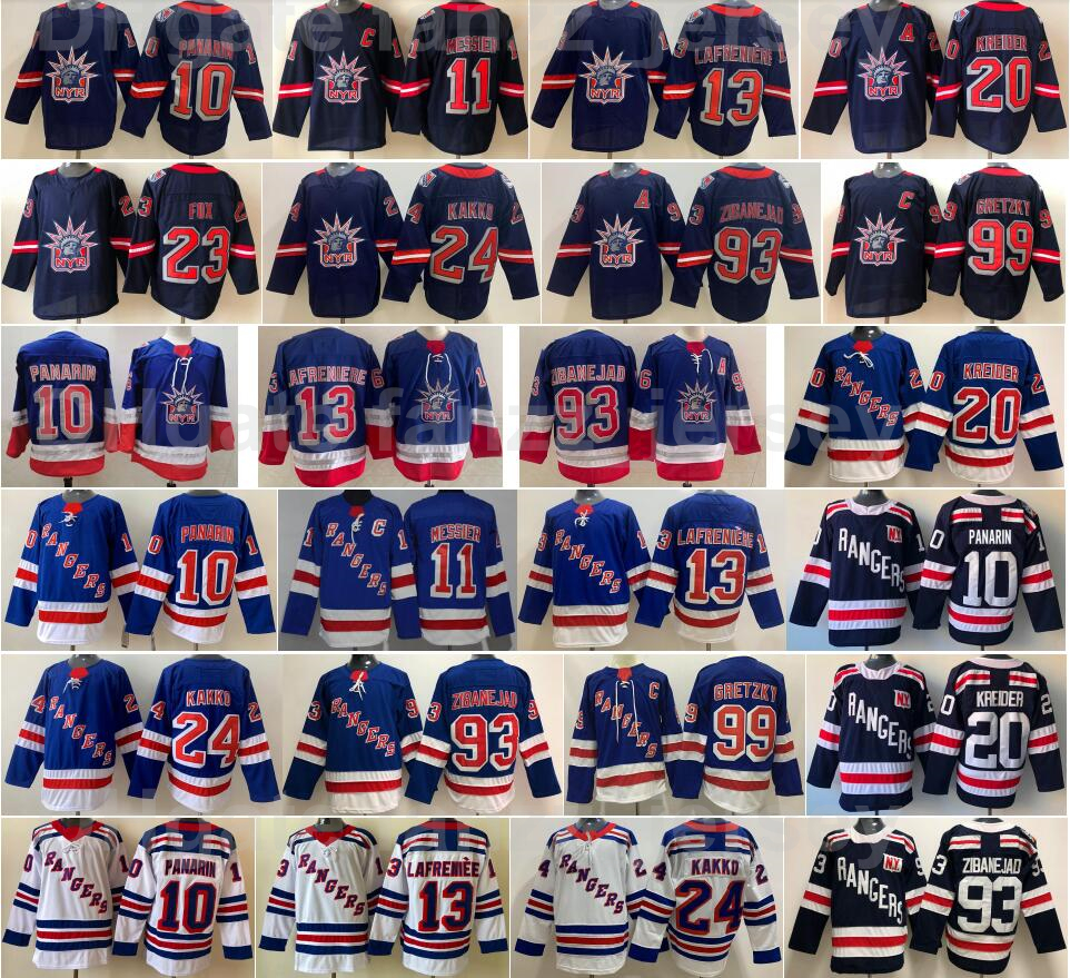 New York Rangers Jersey Hockey 13 Alexis Lafreniere 10 Artemi Panarin 93 Mika Zibanejad 24 Kaapo Kakko 20 Chris Kreider 99 Wayne Gretzky, Navy blue
New York Rangers Jersey Hockey 13 Alexis Lafreniere 10 Artemi Panarin 93 Mika Zibanejad 24 Kaapo Kakko 20 Chris Kreider 99 Wayne Gretzky, Navy blue