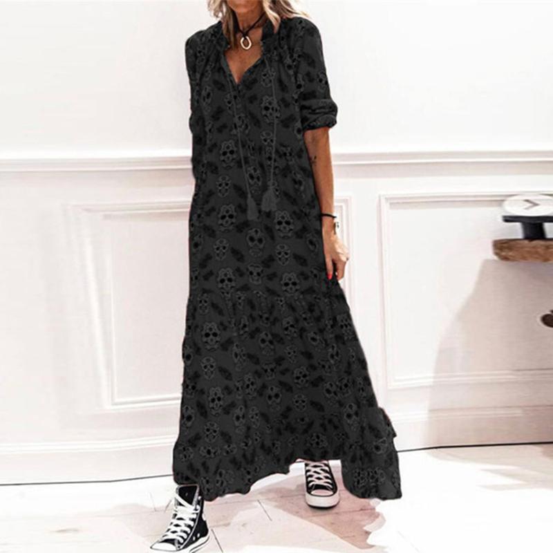 Casual Dresses 2021 Autumn Fashion Skull Printing Women Long Dress Pullover OL V-neck Tie Bag Hip Mid-sleeve Skirt, Black
Casual Dresses 2021 Autumn Fashion Skull Printing Women Long Dress Pullover OL V-neck Tie Bag Hip Mid-sleeve Skirt, Black