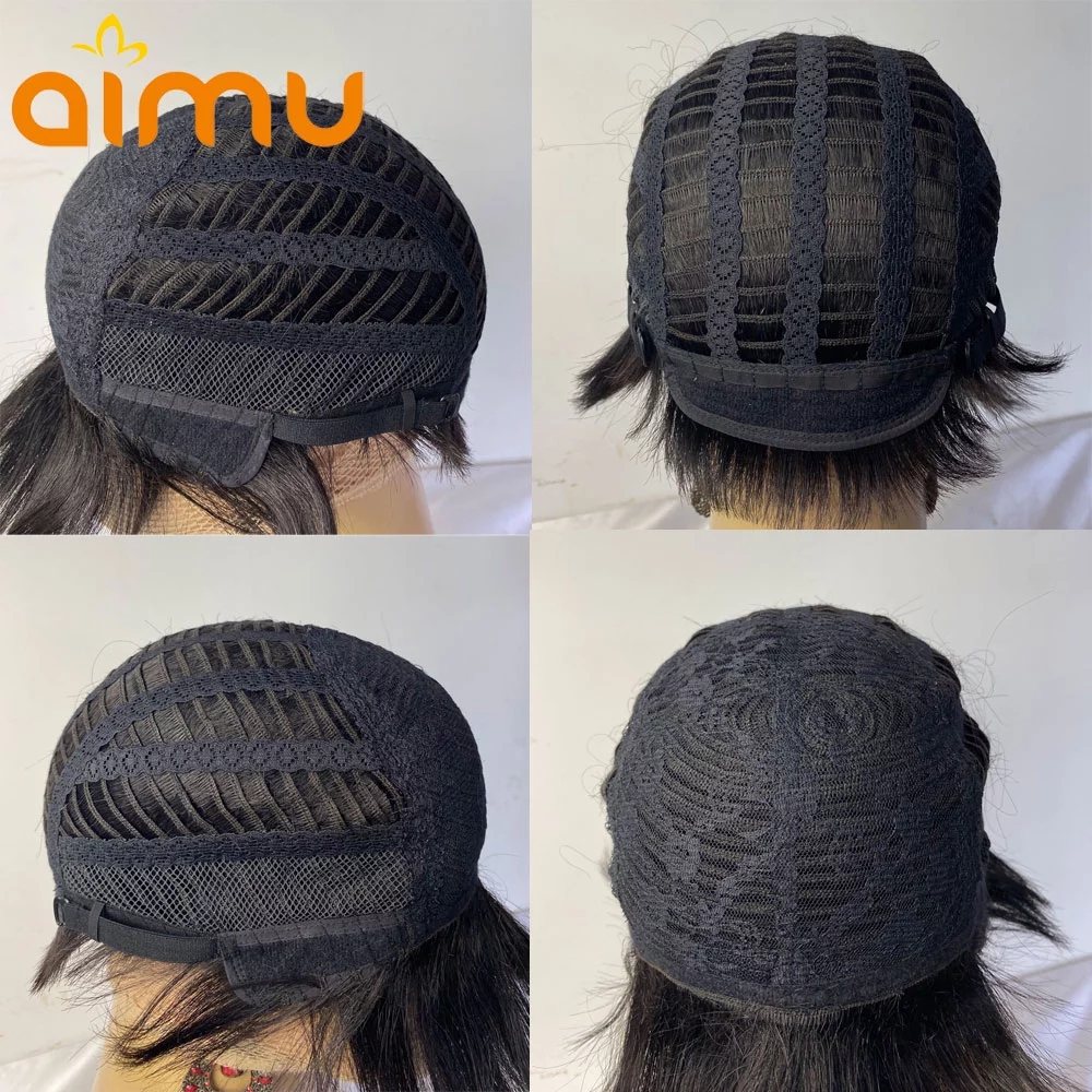Free shipping Brazilian wavy Short Human Hair For Black Women natural color /ombe blonde Pixie Cut lace front Wig with bangs