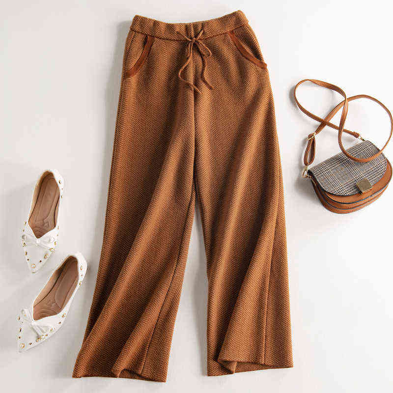 Autumn Winter Fashion Pants Women Soft Waxy Comfortable Cashmere Camel Pants Female Pure Knitted Wide Leg Pants Casual Loose 211112wtt