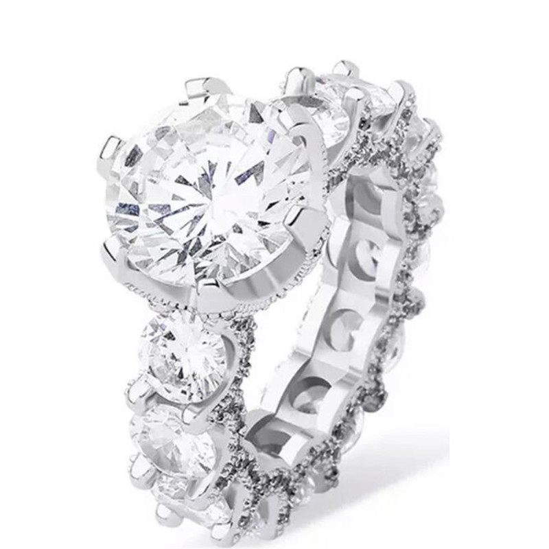 2022 Top Sell Wedding Rings Luxury Jewelry 925 Sterling Silver Lagre Round Cut White Topaz CZ Diamond Eternity Party Pave Zircon Women Engagment Band 
