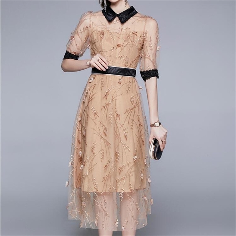 Summer Embroidered Three-dimensional Flower Vestidos Women's Round Neck Short-sleeved Waist Slim Midi Dress 210603, Picture color
Summer Embroidered Three-dimensional Flower Vestidos Women's Round Neck Short-sleeved Waist Slim Midi Dress 210603, Picture color