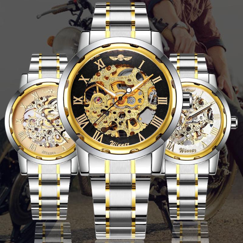 Wristwatches Winner Transparent Diamond Mechanical Golden Watch Stainless Steel Skeleton Top Business Luminous Male Clock, Silver white bule
Wristwatches Winner Transparent Diamond Mechanical Golden Watch Stainless Steel Skeleton Top Business Luminous Male Clock, Silver white bule