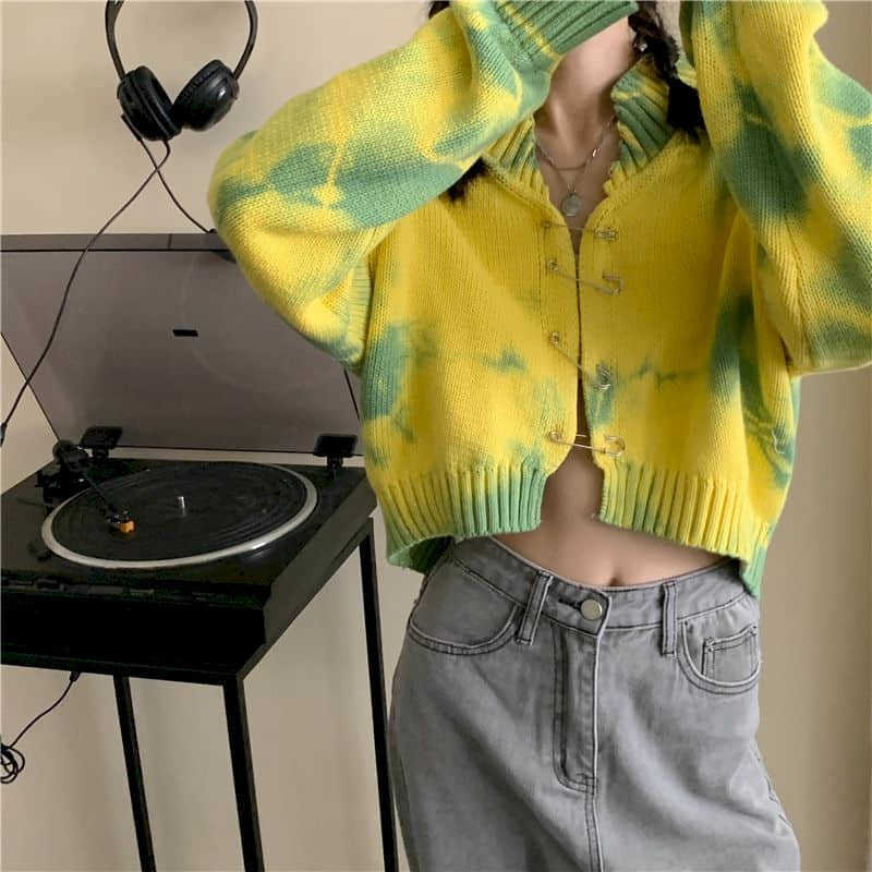 sweaters women cardi autumn winter avocado green knitted cardigan women's short clavicle shirt tie-dye sweater pullover thin 210526