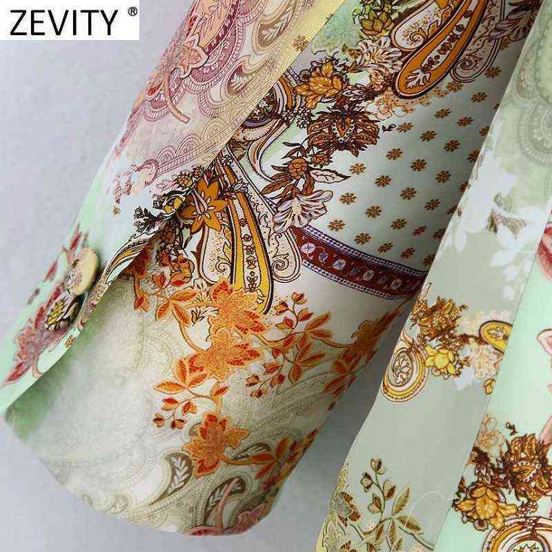Zevity Women Vintage Paisley Totem Print Open Stitching Blazer Coat Female Chic Business Casual Court Cardigan Suits Tops CT729 211122