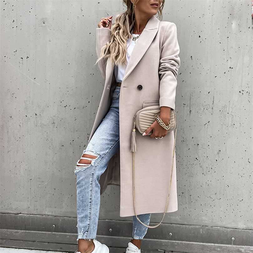 Fashion Elegant Women Long Overcoat Autumn Winter Turn-Down Collar Woolen Coat Tops Office Lady Casual Loose Outwear 211019, 01 khaki
Fashion Elegant Women Long Overcoat Autumn Winter Turn-Down Collar Woolen Coat Tops Office Lady Casual Loose Outwear 211019, 01 khaki