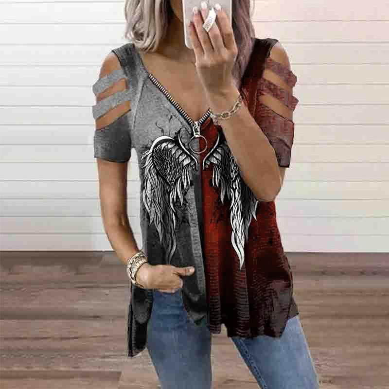 Women' Blouses & Shirts Women Blouse Wing Printed Patchwork Zipper Hollow Out Cold Shoulder V-neck Short Sleeve Top Summer Plus Size Shirt, Green
Women' Blouses & Shirts Women Blouse Wing Printed Patchwork Zipper Hollow Out Cold Shoulder V-neck Short Sleeve Top Summer Plus Size Shirt, Green