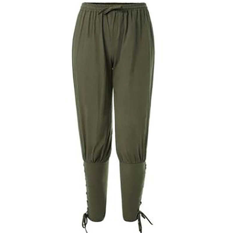 Adult Man Medieval Viking Pirate Cosplay Costume Lace-Up Bandage Pants Larp Capris Trousers Vintage Woven Cotton Joggers For Men 210930