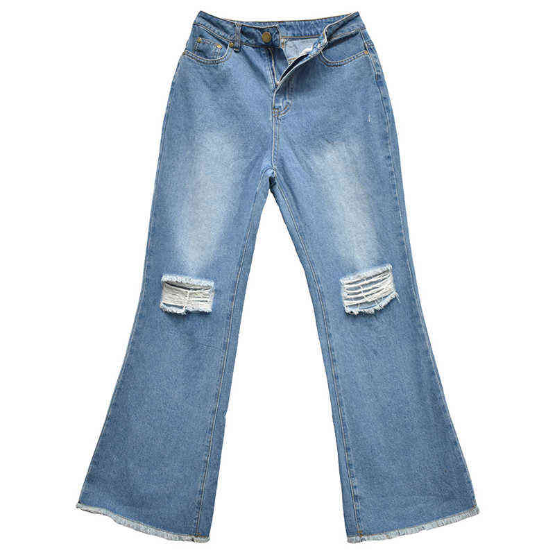 Y2k Hollow Out Women Bell Bottoms Ripped Jeans Mom High Waist Chic Flared Denim Pants Vintage Wide Leg Hole Trousers 6338 211129