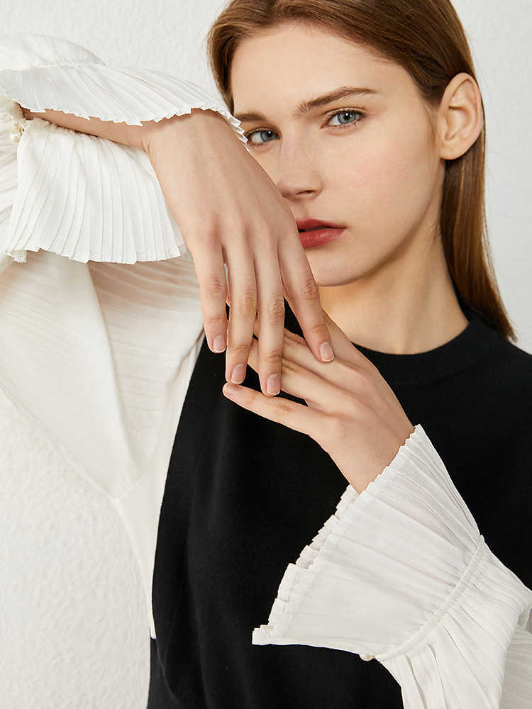 Minimalism Autumn Women's Dress Fashion French Style Oneck Patchwork High Waist Knee-length Dresses For Women 12030479 210527