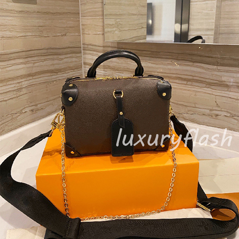 Designers New Soft Box Genuine Leather Women Handbags Luxurys Crossbody Bags Fashion Embossing Letter Shoulder Chain Bag Mens Square Purse