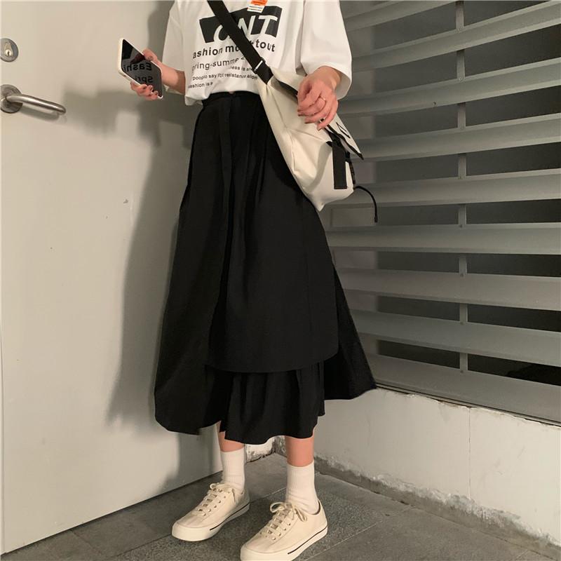 Skirts LANMREM 2021 Spring Summer Arrivals A-line High Waist Mid-calf Women Solid Pattern Fashion Casual Irregular Skirt 23200