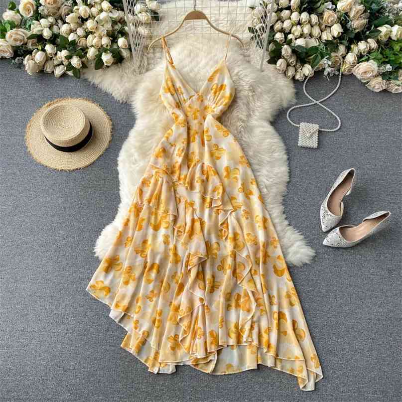 Elegant Floral Print Holiday Dress Sexy V-neck Spaghetti Strap Backless Ruffles Irregular Boho Beach Maxi Chiffon Women 210603, Green
Elegant Floral Print Holiday Dress Sexy V-neck Spaghetti Strap Backless Ruffles Irregular Boho Beach Maxi Chiffon Women 210603, Green