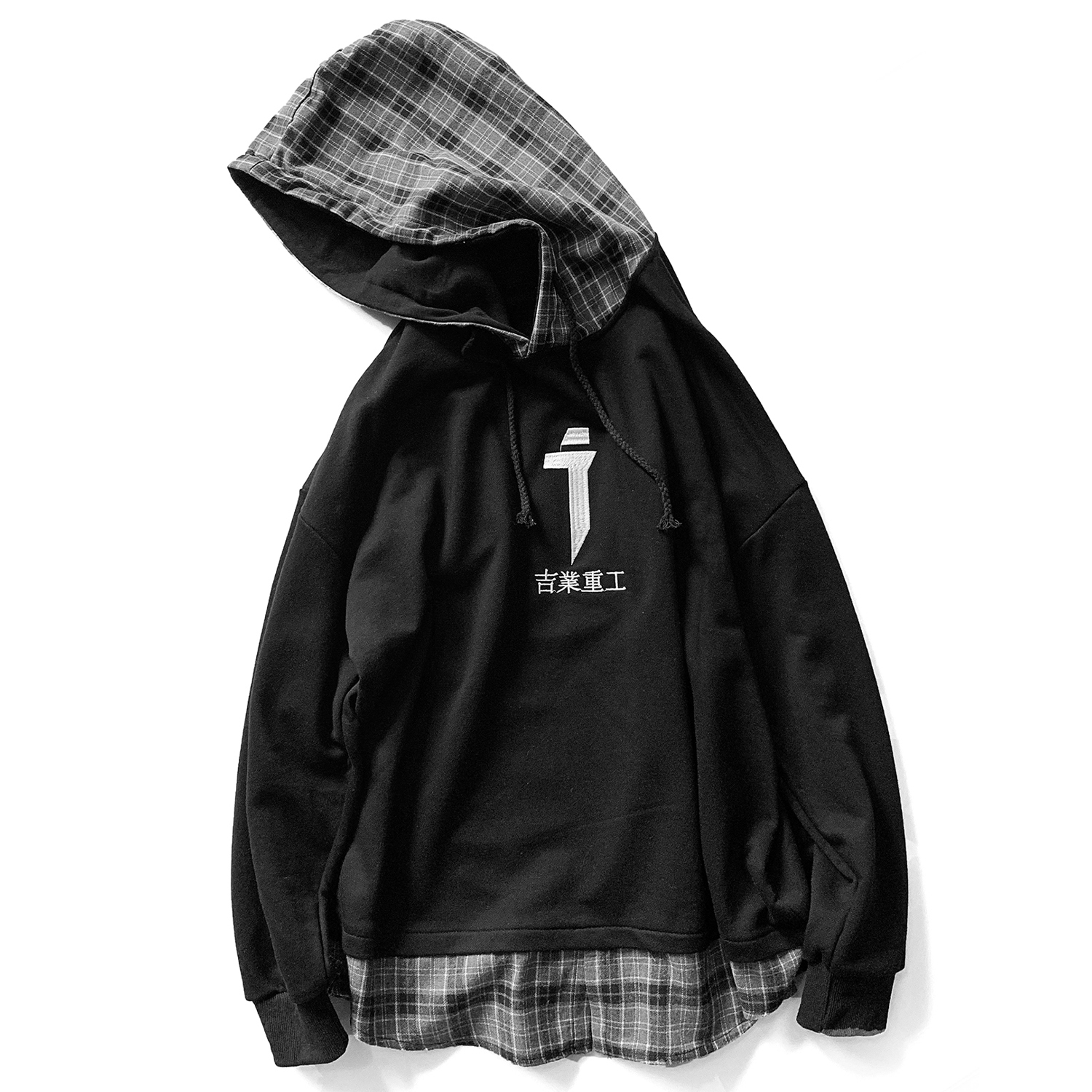 11 BYBB'S DARK Vintage Plaid Patchwork Hoodies Men Streetwear Hip Hop Letter Embroidery Sweatshirts Techwear Hoodie Pulover 201020