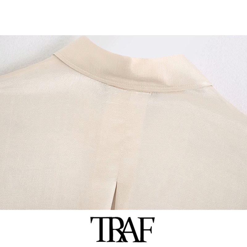TRAF Women Fashion Button-up Loose Cropped Blouses Vintage Short Sleeve Cozy Female Shirts Blusas Chic Tops 210225