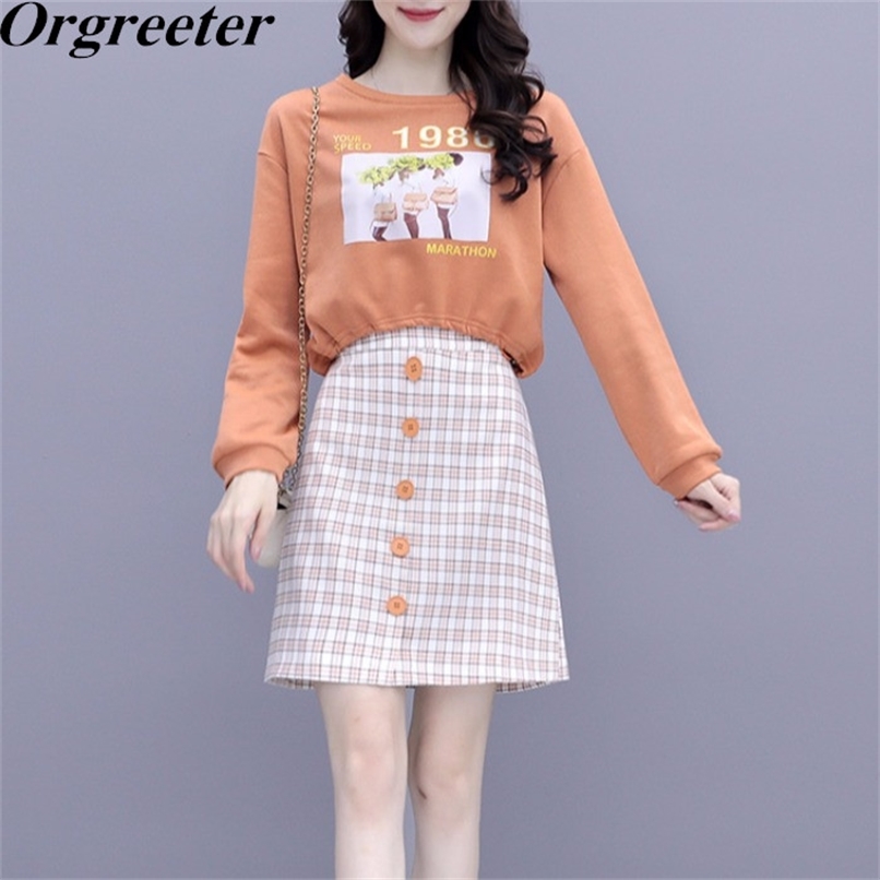 Spring Fall Tracksuit Women Print Loose Asymmetry Shirt Blouse and Single-breasted Plaid Mini Skirts Two piece set 210602, Orange
Spring Fall Tracksuit Women Print Loose Asymmetry Shirt Blouse and Single-breasted Plaid Mini Skirts Two piece set 210602, Orange