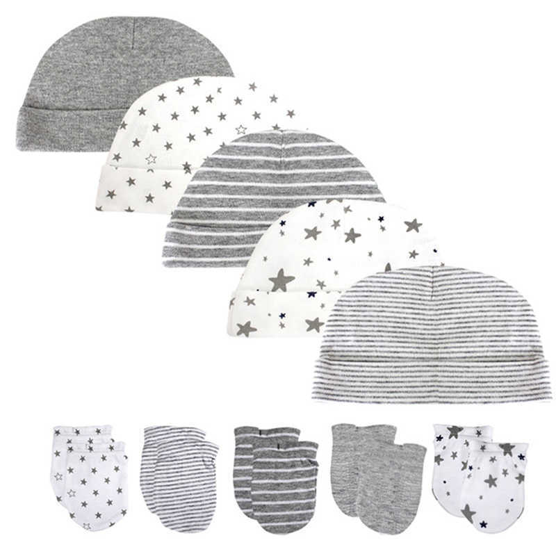 Unisex Baby Hats+Gloves Cotton Baby Accessories born Fitted Baby Boys Girls Sets Cute Headwear Nightcap Sleep 211023