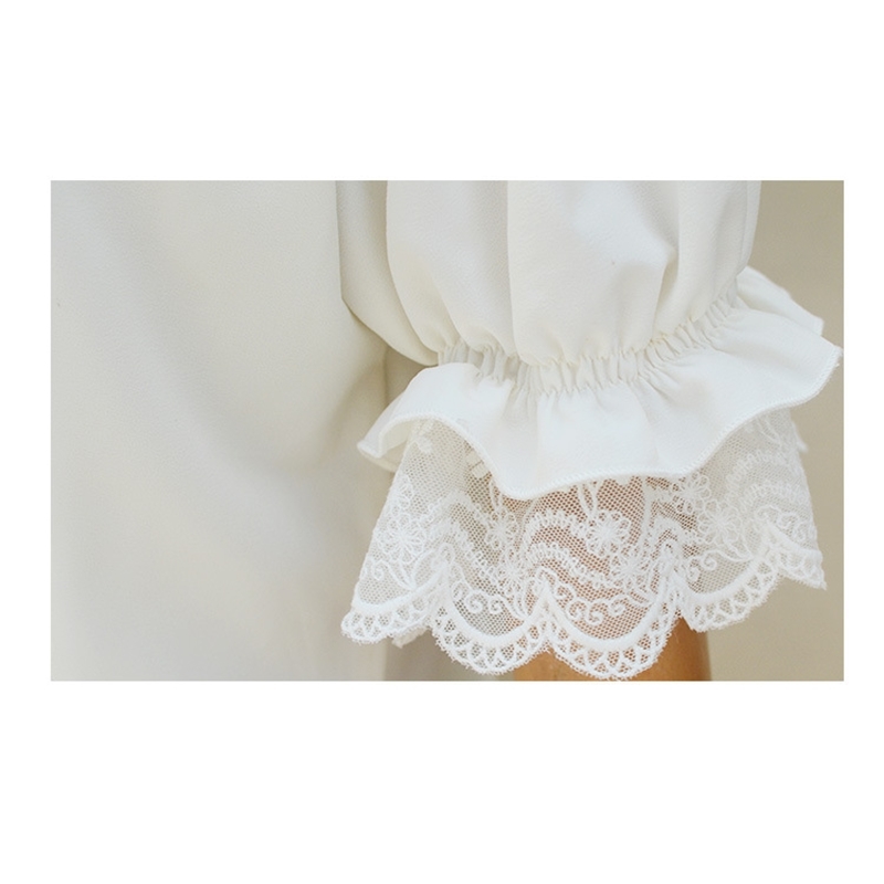 Sweet Lolita Shirt Short Puff Sleeve Flower Embroidered Peter Pan Collar White Ruffle Blouse for Ladies T200321