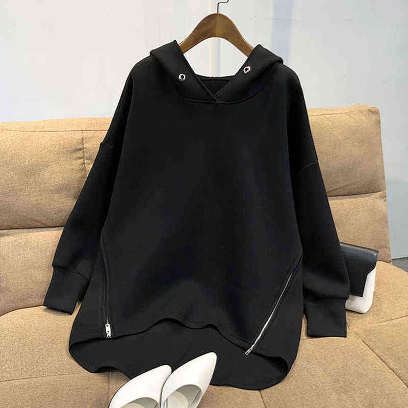 Womens Hoodies Sweatshirt Autumn Korean Thin Long Sleeve Side Zipper Harajuku Loose Oversized Pullovers Female Sudadera Mujer 211108