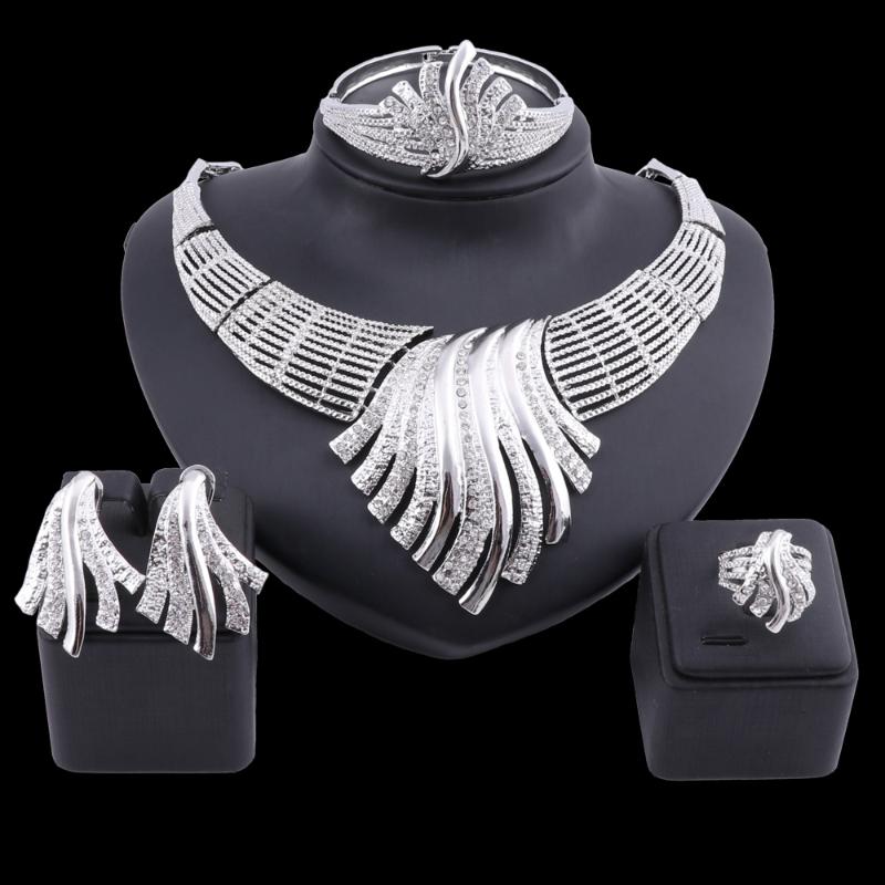 Earrings & Necklace OEOEOS African Bridal Dubai Jewelry Sets Crystal Silver Color Ring Bracelet Nigerian Women Wedding Jewellry, As pic
Earrings & Necklace OEOEOS African Bridal Dubai Jewelry Sets Crystal Silver Color Ring Bracelet Nigerian Women Wedding Jewellry, As pic