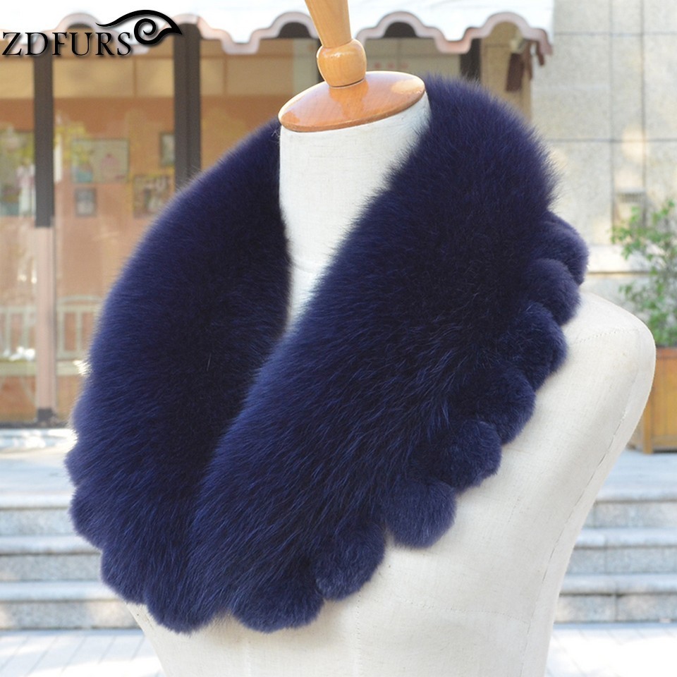 ZDFURS womens winter coat collar accessories Genuine fur scarf with rex lace ZDC163006 Y201007