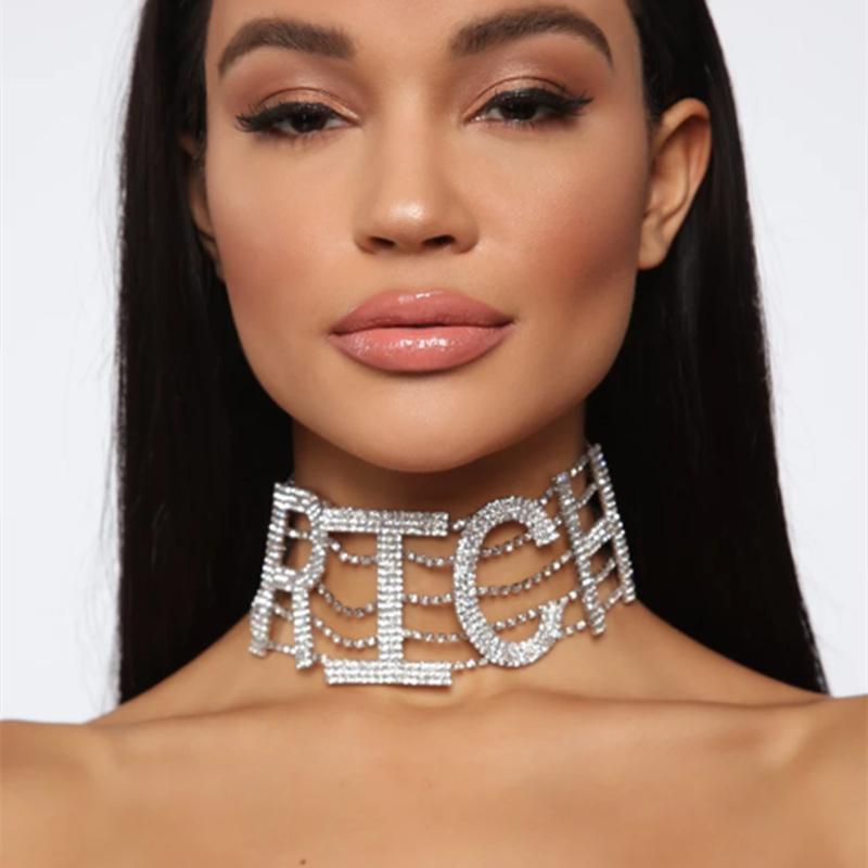 Chokers 2021 Fashion Rhinestone Big Letter Choker Necklace For Women RICH Statement Silver Collar Crystal Chain Jewelry
Chokers 2021 Fashion Rhinestone Big Letter Choker Necklace For Women RICH Statement Silver Collar Crystal Chain Jewelry