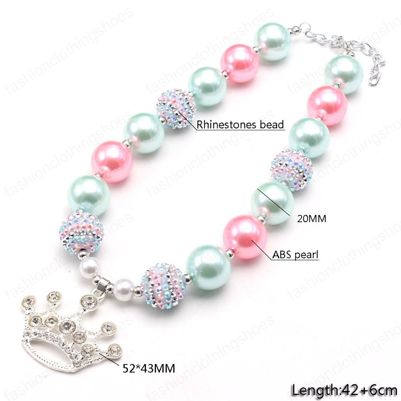 Fashion crown pendant necklace for kids girls handmade chunky bubblegum beaded necklace for child party gift