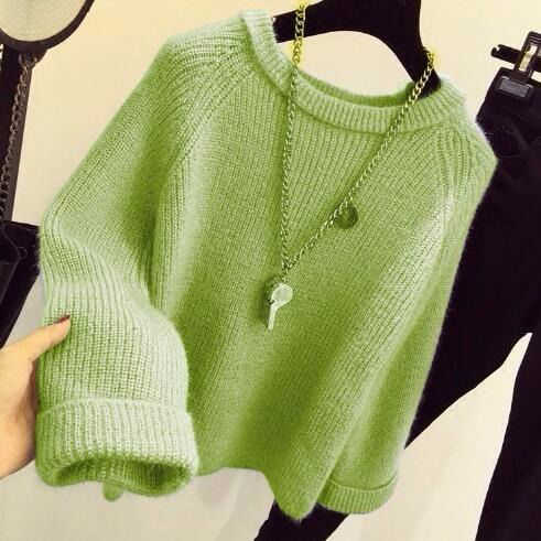 Loose Knitted Round Neck Sweater Women Simple Fashion Small Fresh Style Elastic Solid Bottoming Pullover Female Spring 210914