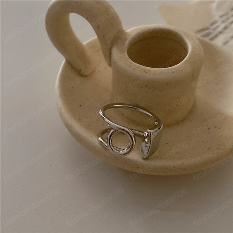 New Retro Geometric Rectangular Pin Heart-shaped Hollow Chain Metal Adjustable Opening Rings for Women Girl Jewelry
