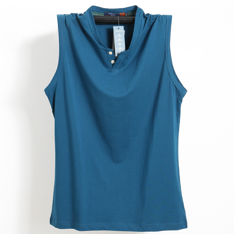 Pure Cotton Classic Tank Tops Men Sleeveless Tank Shirt Solid Color V-Neck Tees All-match Tees Button Sweatshirts Tank Men 5XL 210308