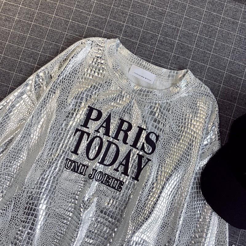 Women Sequined Top Short Sleeve Print Bling Shiny T Shirt Lady sparkling T Shirt Plus Size Summer Casual Shirts T200614