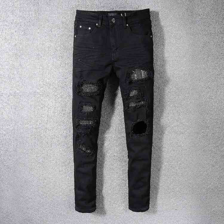 High street fashion brand Amiri hole hot drill patch Pure Black Slim little foot micro elastic jeans men's wear, Blue
High street fashion brand Amiri hole hot drill patch Pure Black Slim little foot micro elastic jeans men's wear, Blue