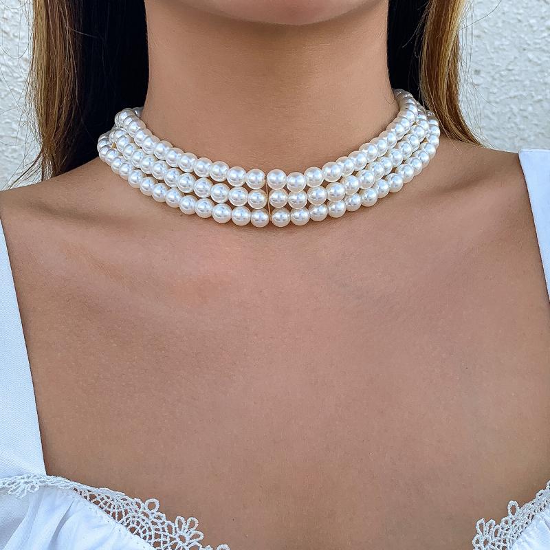 

Chains Fashion Beaded Pearl Necklace For Women Chain Kpop Choker Layered Jewelry Vintage Aesthetic Luxury Strand Collares Gift