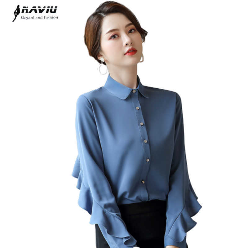 Elegant Ruffles Sleeve Women Fashion Retro Temperament Loose Long Chiffon Blouses Office Ladies Plus Size Work Tops 210604, Blue
Elegant Ruffles Sleeve Women Fashion Retro Temperament Loose Long Chiffon Blouses Office Ladies Plus Size Work Tops 210604, Blue