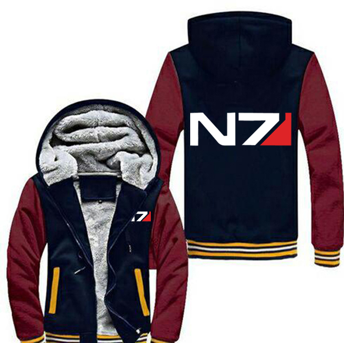 USA size Men Mass Effect N7 Zipper Jacket Sweatshirts Thicken Hoodie Coat Casual sweatshirts men fashion hoodie streetwear 201020