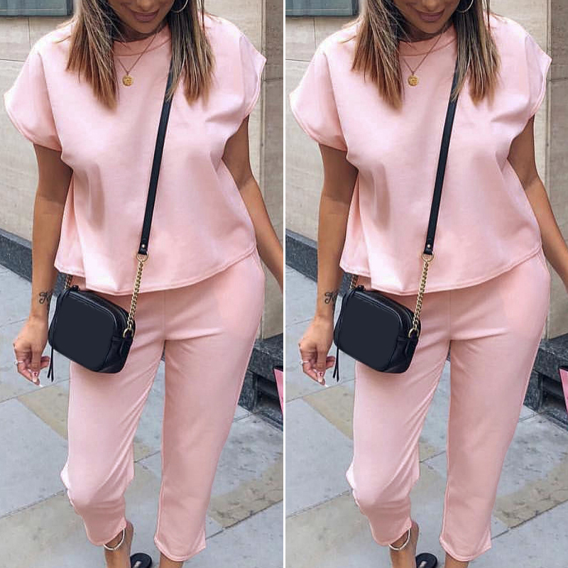 Vicabo O-neck Casual Sets for Women Summer Tops and Pants Set Ladies Pocket Comfy Loungewear Outfits T200603