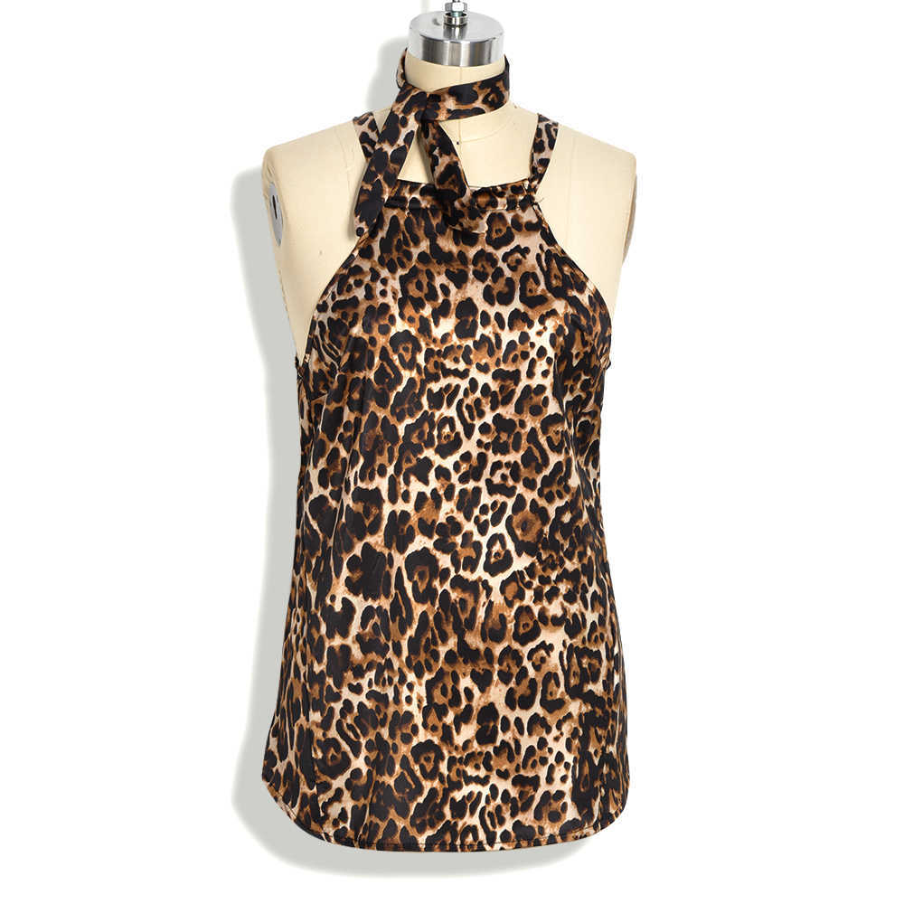 Women's Tank Top Vest Hanging Neck Sleeveless Leopard Vest Female Summer Sling A Base Blouse Beach Sexy women's Tee tops 210625