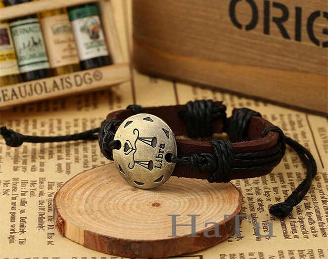 Twelve Constellations Leather Bracelets Leather Wrap Bracelets zodiac Leather Bracelet For Men