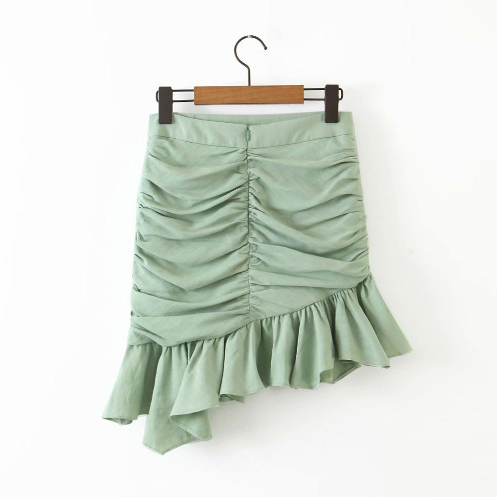 Women fashion solid color pleated asymmetrical skirt faldas mujer ladies back zipper vestidos chic hem ruffles skirts QUN654 210306