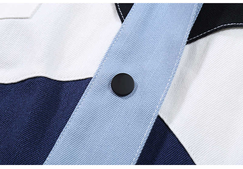 [EAM] Loose Fit Blue Conrtast Color Big Size Denim Jacket Lapel Long Sleeve Women Coat Fashion Spring Autumn 1DB903 210928