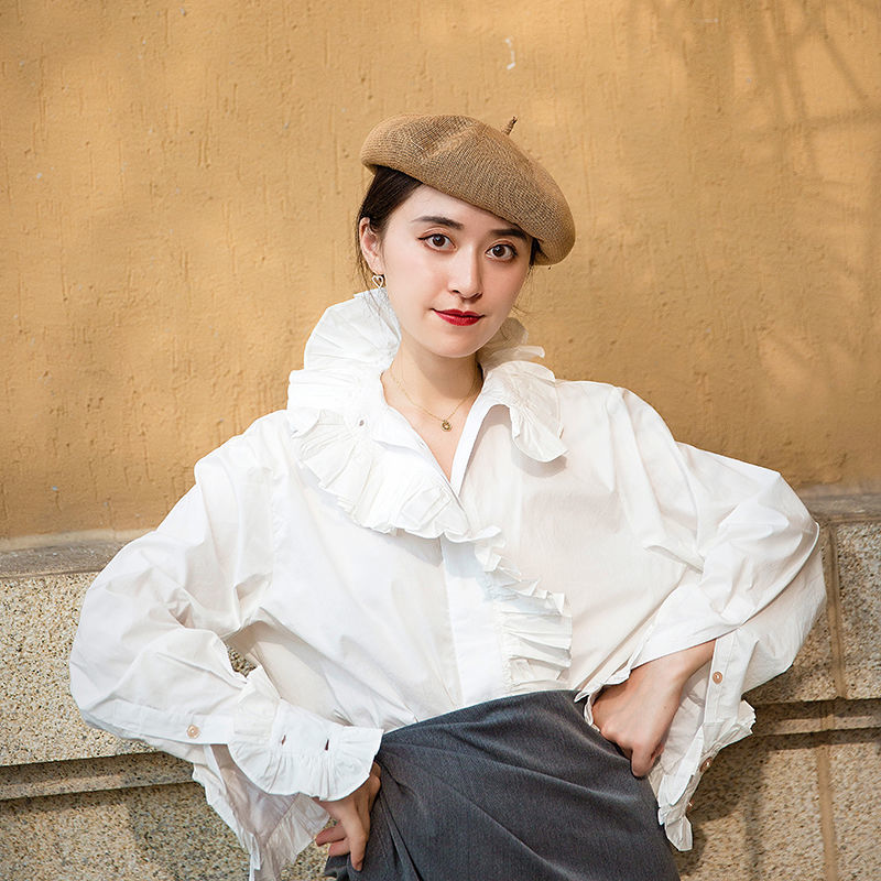 Neploe Ruffled Collar Women Blouse Shirt Long Butterflt Sleeve White Tops Spring Autumn Korean Causal Blusas Shirts 57189 210225