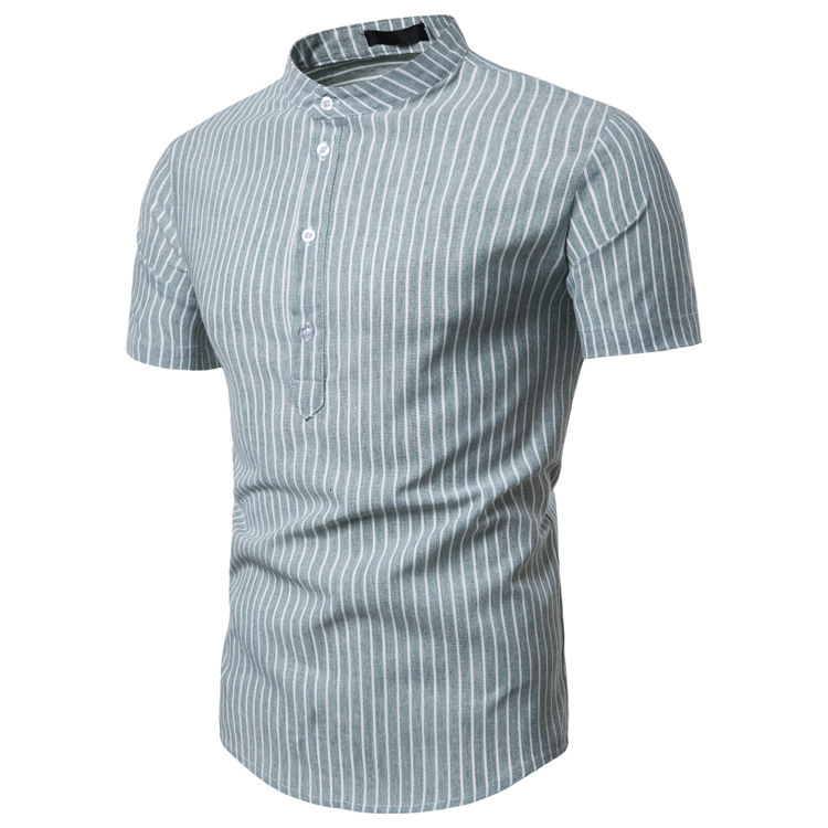 2021 New Males Plaid Cotton Short-sleeved Casual Young Men's Shirt Bokt, Sky blue