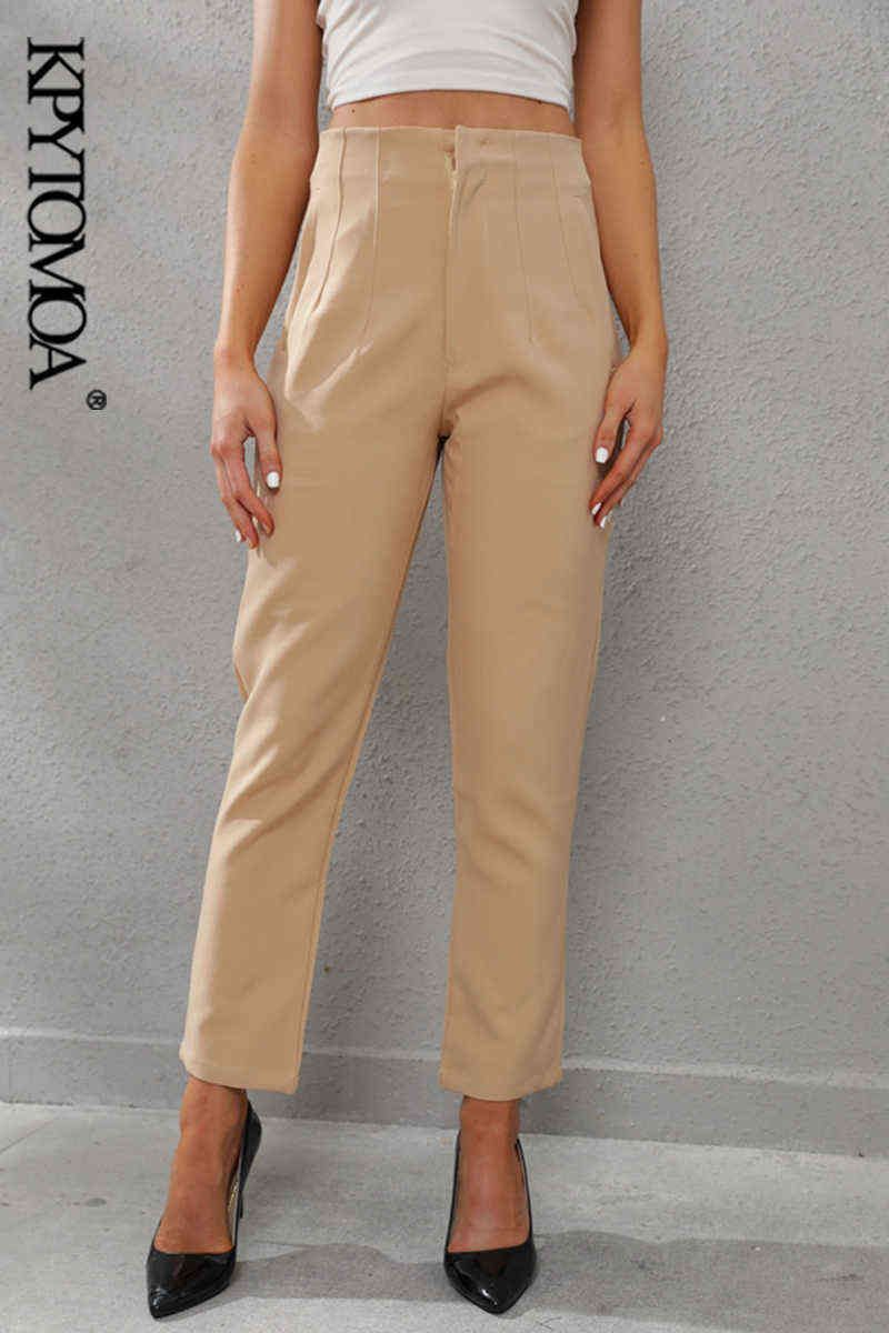 KPYTOMOA Women Chic Fashion With Seam Detail Office Wear Pants Vintage High Waist Zipper Fly Female Ankle Trousers Mujer 211115