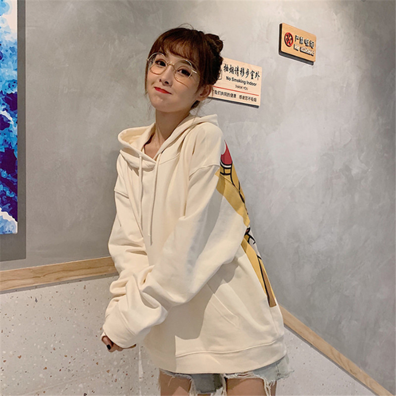 Streetwear Sweatshirt Harajuku Sailor Moon Cartoon Print Hoodie Women Loose Casual Cute Pocket Long Sleeve Pullover Tops Clothes 201211