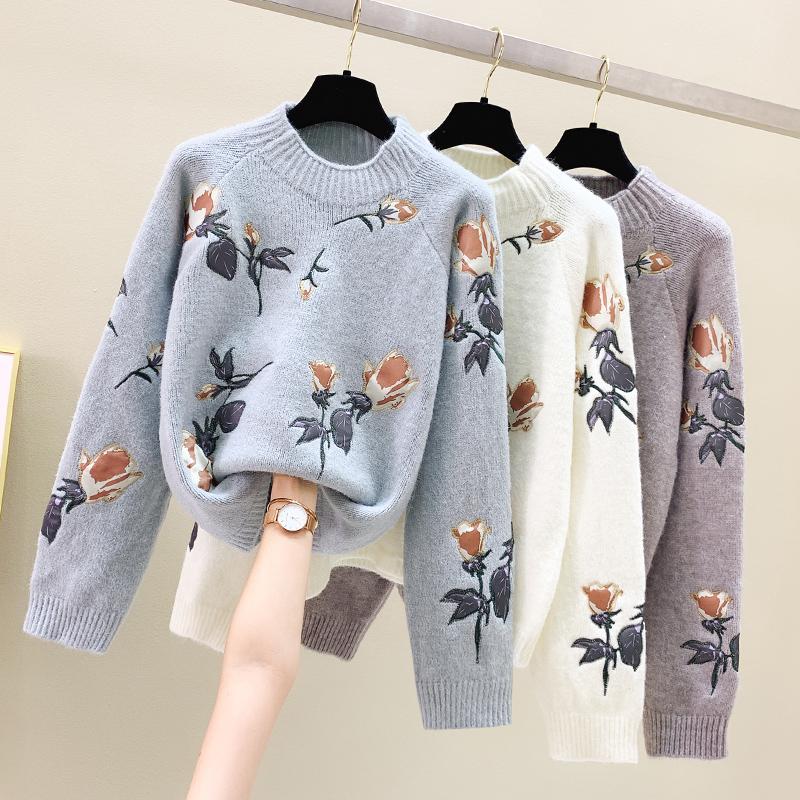 Women's Sweaters Winter Flower Embroidery Women Wool O-Neck Warm Knitted Pullovers Thick Long Sleeve Loose Jumper Female White Blue, White;black
Women's Sweaters Winter Flower Embroidery Women Wool O-Neck Warm Knitted Pullovers Thick Long Sleeve Loose Jumper Female White Blue, White;black