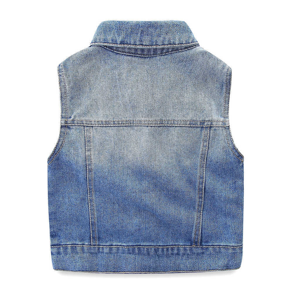Mudkingdom Girls Vest Flower Embroidery Ripped Lapel Denim Jacket for Spring 210615