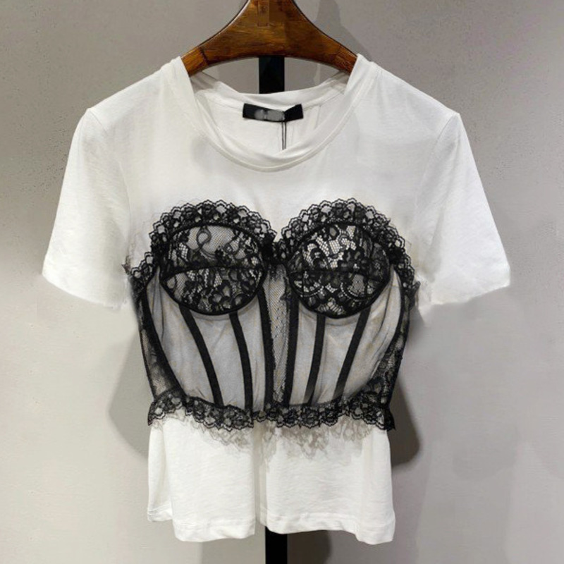 Summer Arrivals Short Sleeve Round Collar Lace Stitching Bra Slim Bottomed T-shirt MZ680 210525, White color matching
Summer Arrivals Short Sleeve Round Collar Lace Stitching Bra Slim Bottomed T-shirt MZ680 210525, White color matching